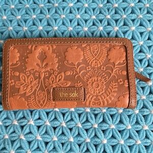 The Sak Brown Leather Floral Embossed Wallet